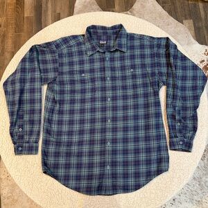 Patagonia Organic Cotton Flannel Plaid Button-Down Shirt | Men’s L | Blue & Red